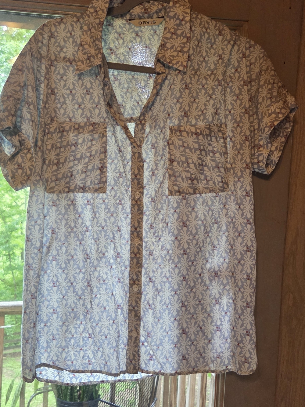 Orvis Women's Short-Sleeve Floral Button-Up Shirt in Light Blue